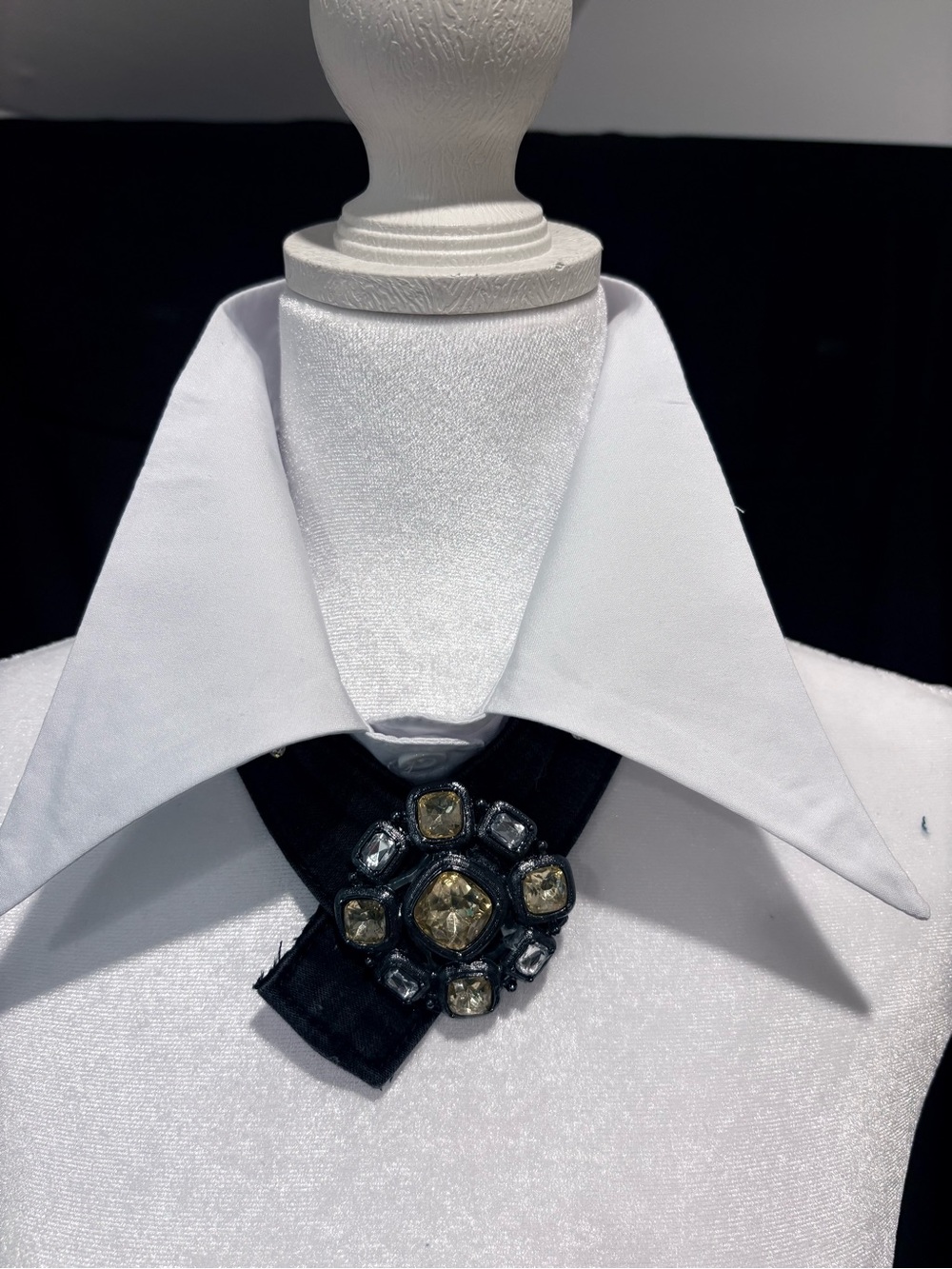 Crystal Embellished Black Denim Brooch Necklace